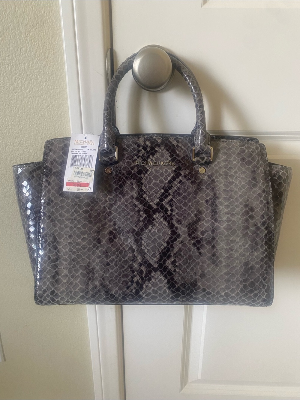 Michael Kors Gray Snake-Print Satchel